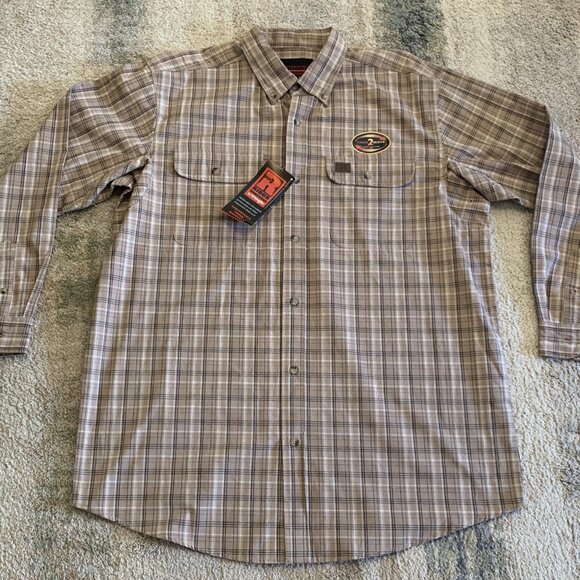 Wrangler Riggs Workwear Shirt Men's XL Tan Plaid Long Sleeve - Picture 2 of 14